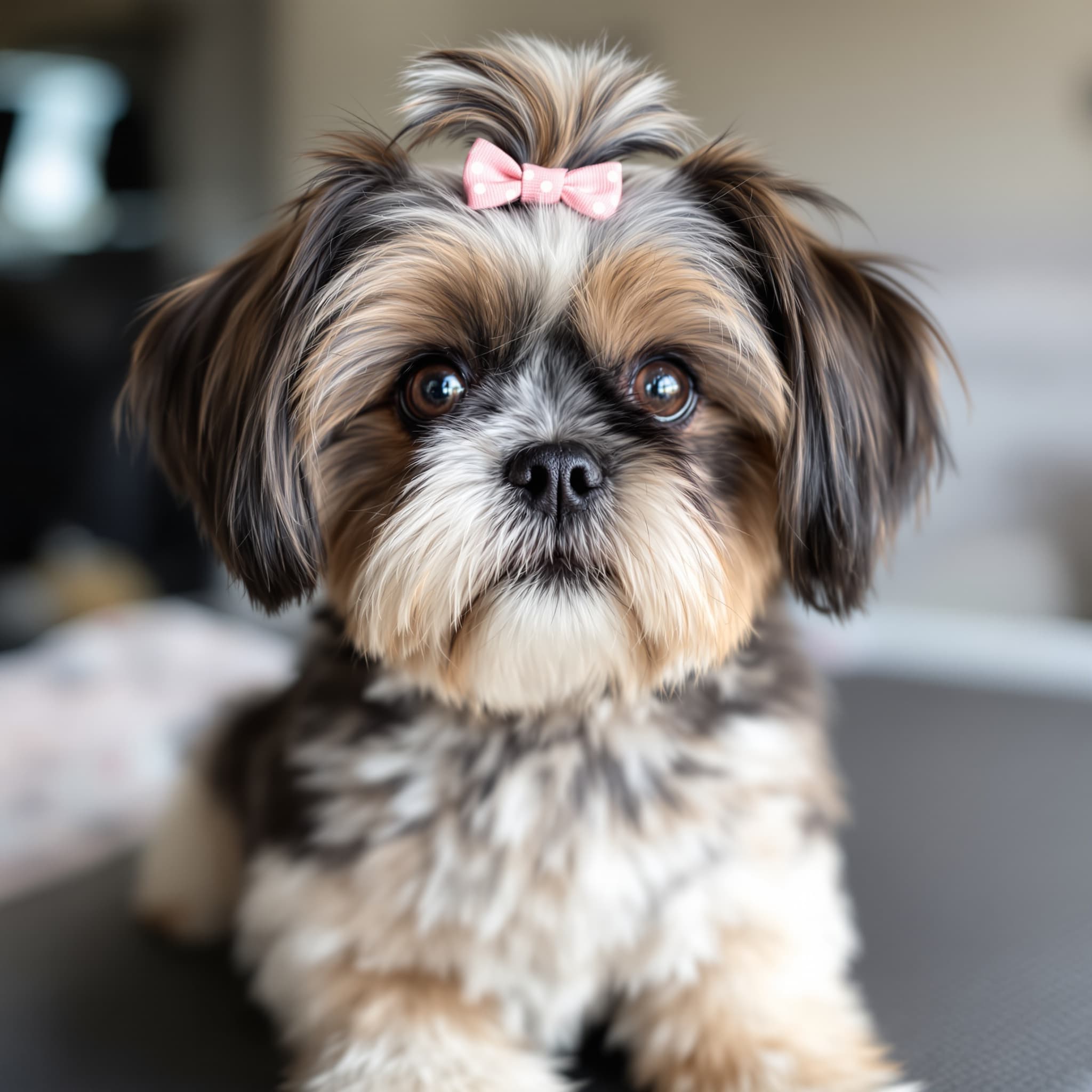 Adorable shih tzu after fresh grooming