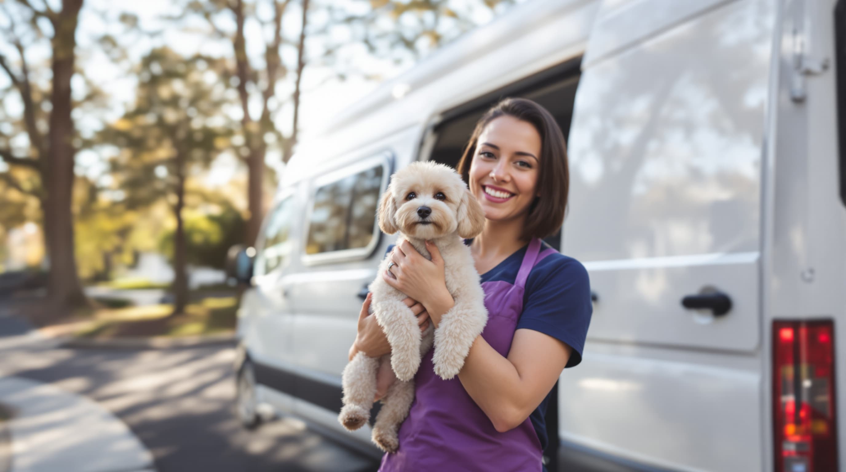 Mobile grooming van in New Jersey neighborhood